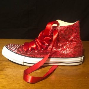 Custom Red Sparkle Rhinestone Converse Chuck 9